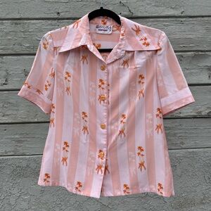 VINTAGE Japanese Silk short sleeve beachy button down